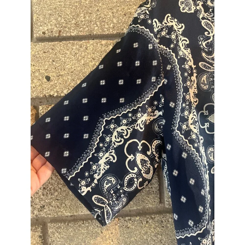 Sandro Womens Blue & White Paisley Short-Sleeve Button-Up Shirt Size 1 - Picture 6 of 10